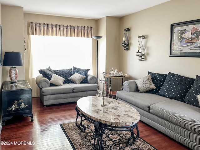 living room featuring dark hardwood / wood-style floors