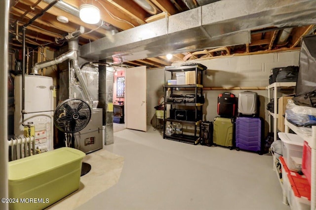 basement featuring water heater