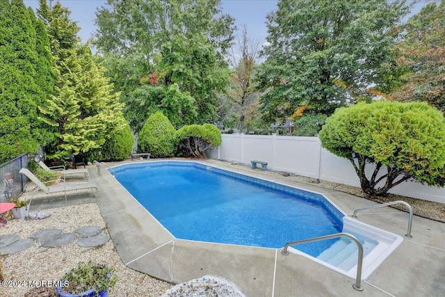 view of swimming pool featuring a patio area