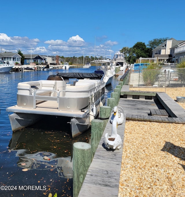 view of dock with a water view