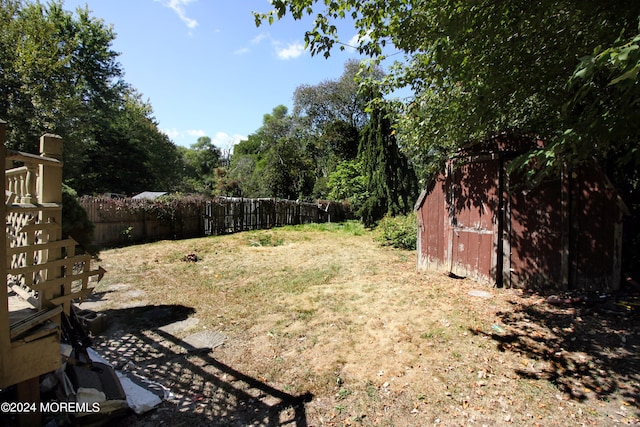 view of yard with a storage shed