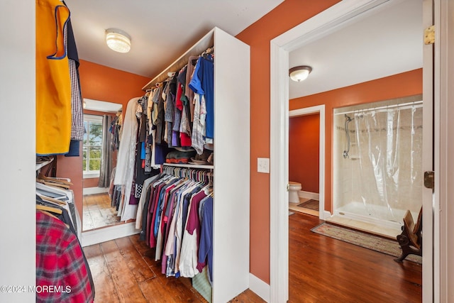 spacious closet with wood finished floors