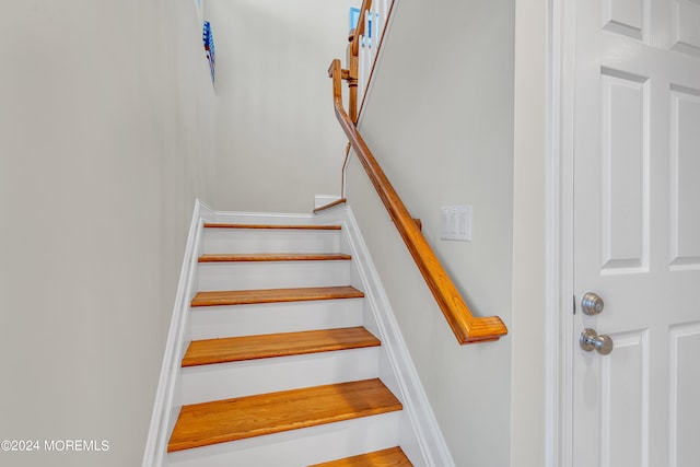 staircase with wood-type flooring