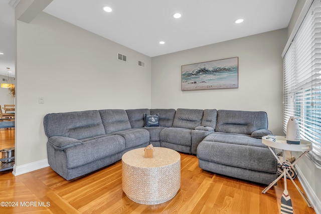 living room with hardwood / wood-style flooring