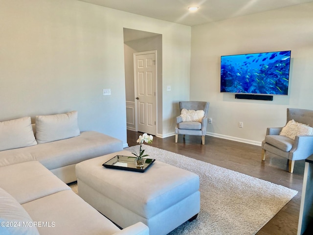 living room with dark wood-type flooring