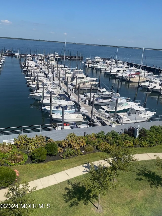 exterior space with a water view