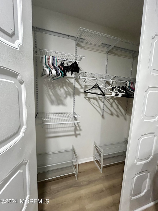 walk in closet with hardwood / wood-style floors