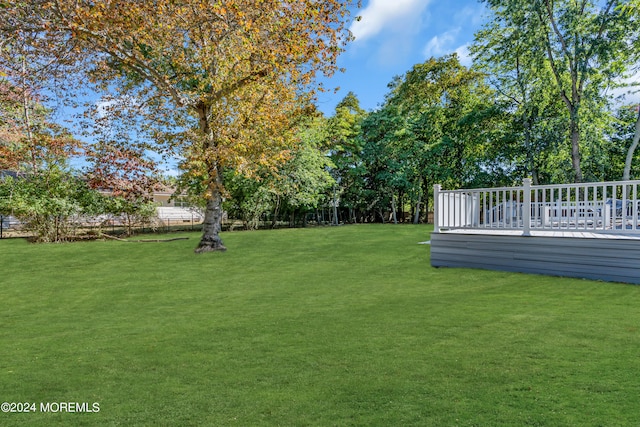 view of yard featuring a wooden deck