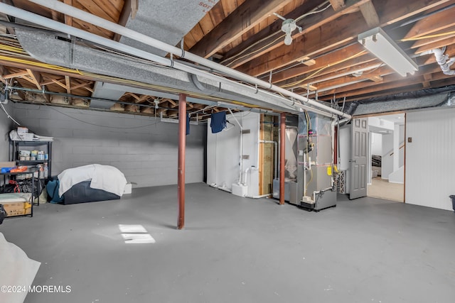 basement featuring heating unit