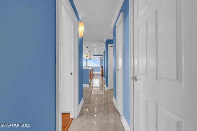 hallway with ornamental molding