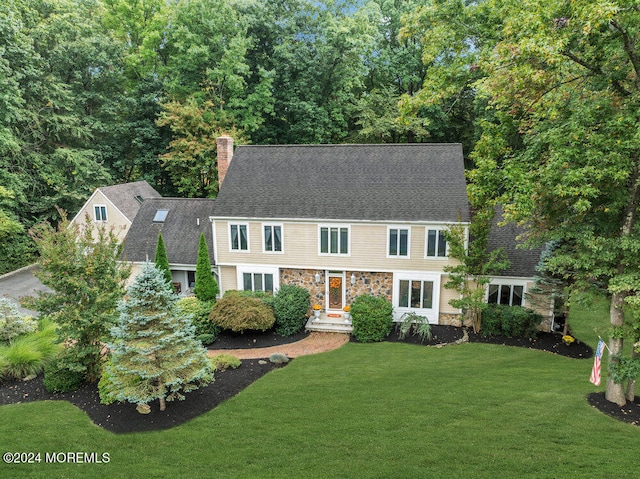 colonial house with a front lawn