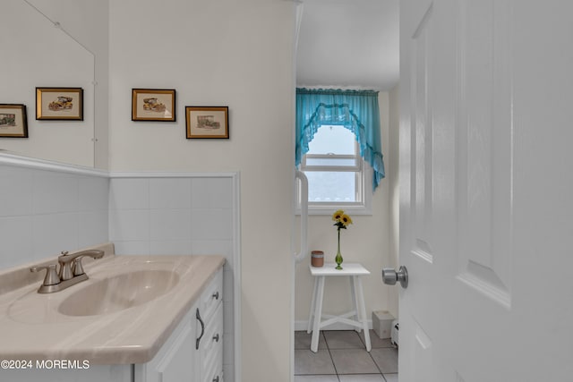 bathroom with vanity and tile patterned floors