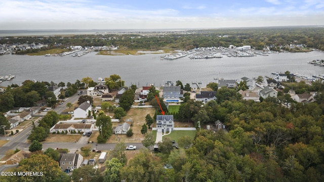 bird's eye view featuring a water view