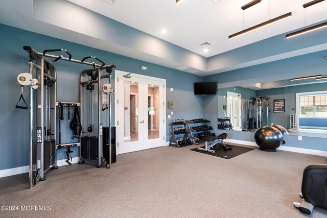 workout area with french doors