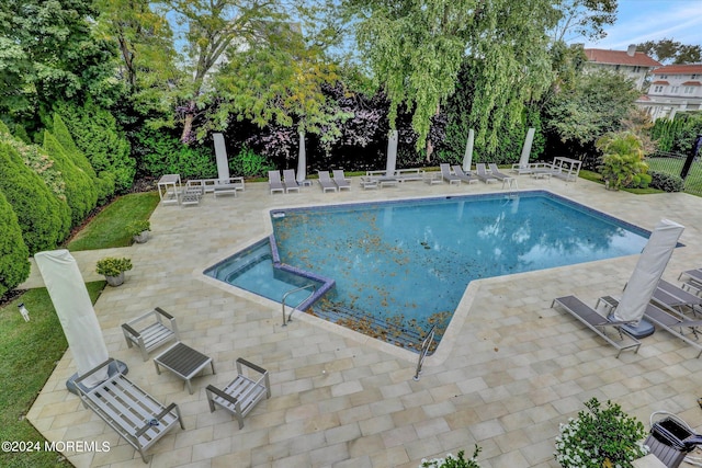 view of swimming pool featuring a patio