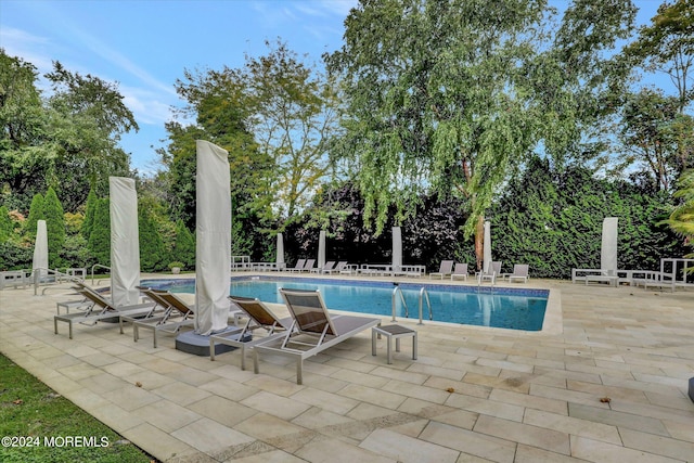 view of swimming pool with a patio area