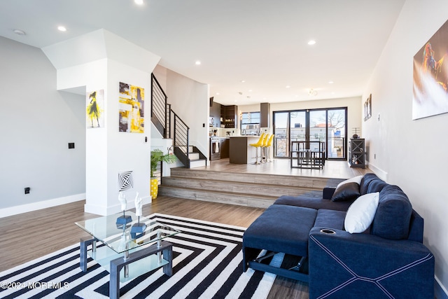 living room with hardwood / wood-style floors