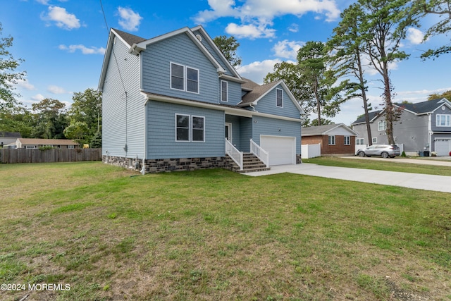 view of front facade featuring a garage and a front lawn