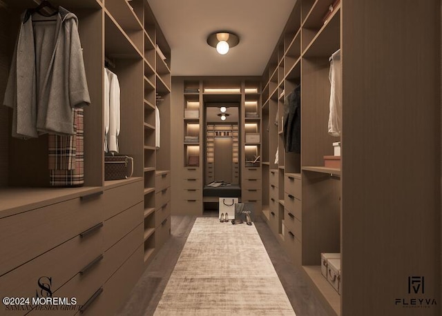 spacious closet with dark wood-type flooring