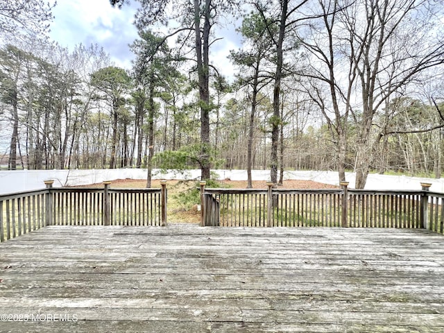 wooden deck with a fenced backyard
