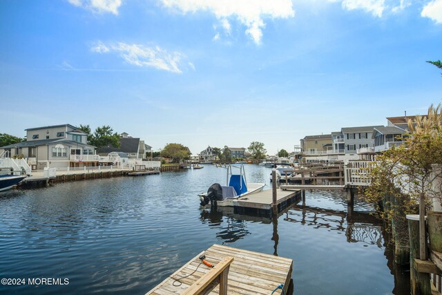 dock area with a water view