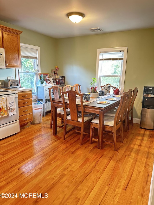 dining area featuring light hardwood / wood-style floors and plenty of natural light