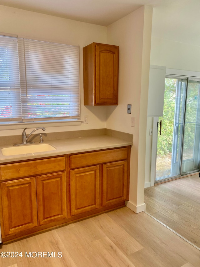 kitchen with light hardwood / wood-style floors and sink