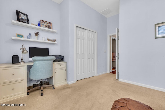 view of carpeted home office