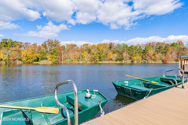 view of dock with a water view