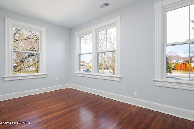 unfurnished room with hardwood / wood-style flooring and a healthy amount of sunlight