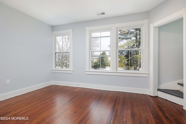 unfurnished room with a wealth of natural light and dark hardwood / wood-style floors