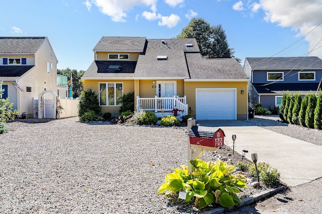 view of front of home with covered porch and a garage