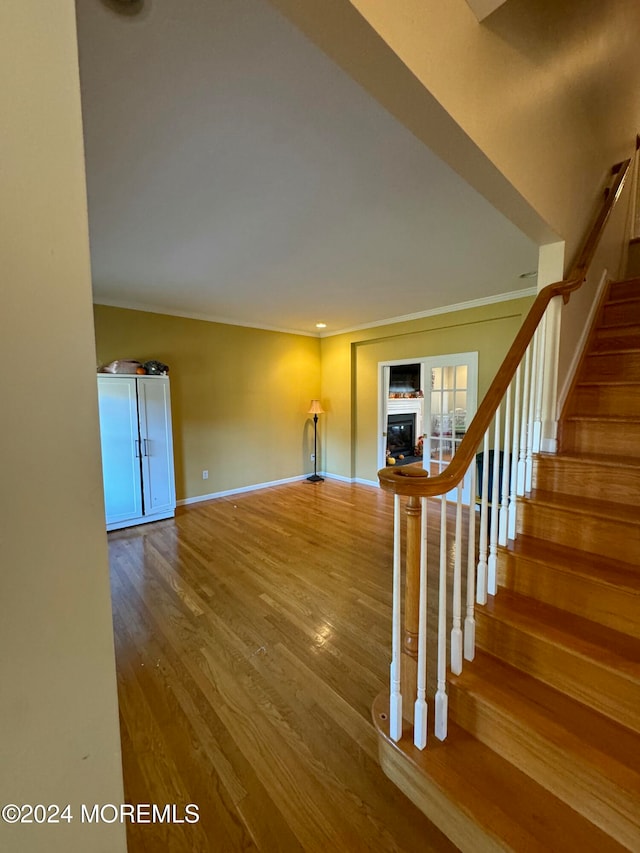 stairs featuring hardwood / wood-style flooring