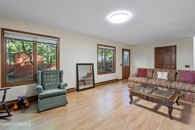 living room featuring a healthy amount of sunlight and light wood-type flooring