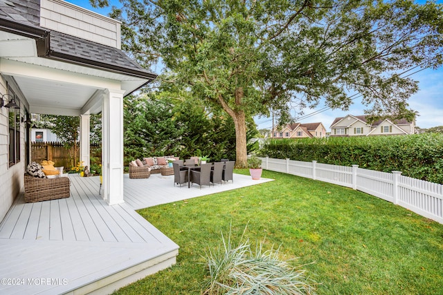 view of yard with an outdoor hangout area and a wooden deck