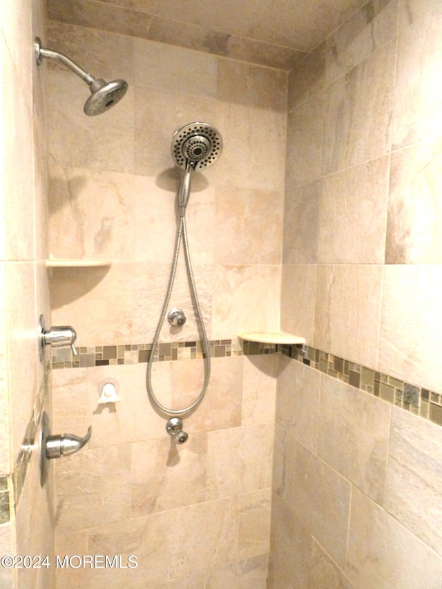 interior details featuring a tile shower