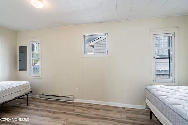 204 19th Ave, Belmar, NJ 07719 - bedroom featuring a baseboard heating unit, wood finished floors, and electric panel