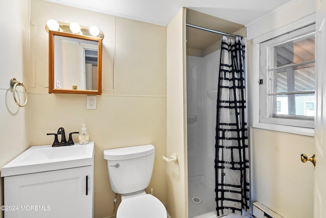 204 19th Ave, Belmar, NJ 07719 - bathroom featuring vanity, a baseboard radiator, and a stall shower