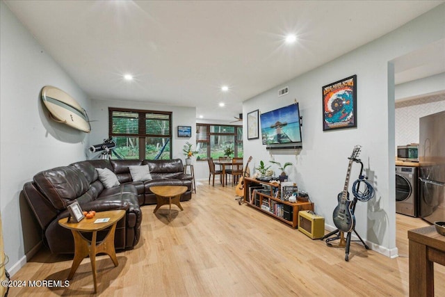 living room with hardwood / wood-style flooring