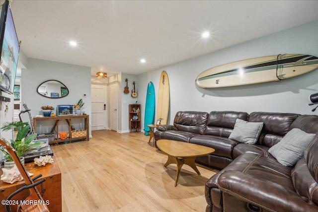 living room with light hardwood / wood-style floors