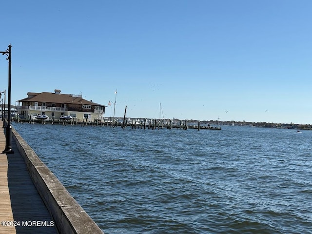 water view featuring a dock