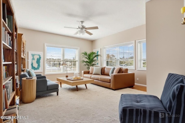 living room with ceiling fan