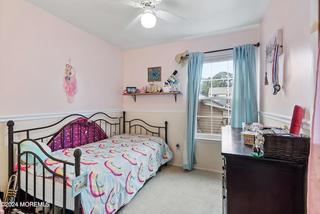 bedroom featuring carpet floors and ceiling fan