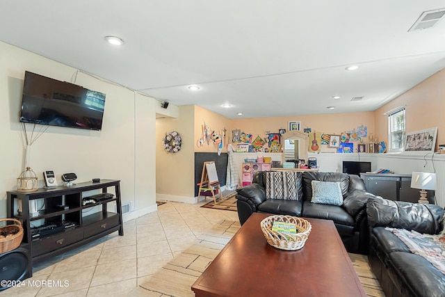 living room featuring light tile patterned floors