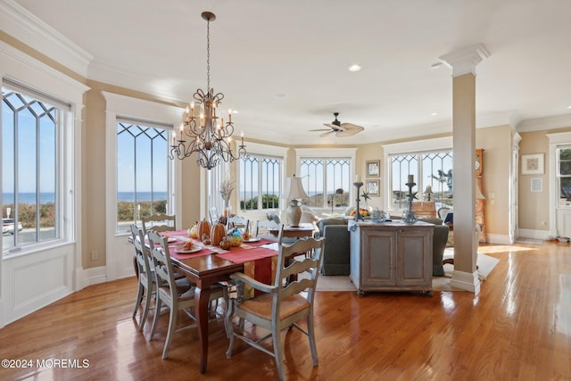 1805 Ocean Ave, Spring Lake, NJ 07762 - dining area featuring crown molding, ceiling fan, light wood finished floors, healthy amount of natural light, and recessed lighting