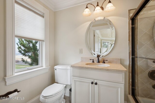 1805 Ocean Ave, Spring Lake, NJ 07762 - full bath featuring an enclosed shower, vanity, toilet, and ornamental molding