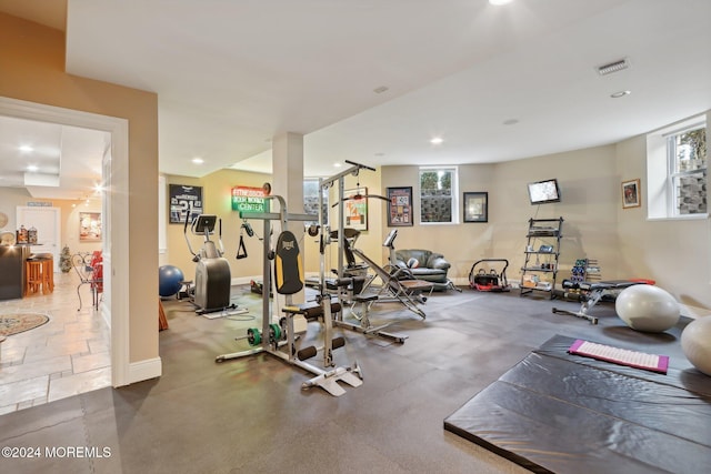 1805 Ocean Ave, Spring Lake, NJ 07762 - workout room with plenty of natural light, recessed lighting, and baseboards