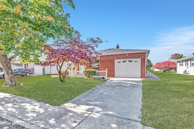 view of front of house featuring a garage and a front lawn