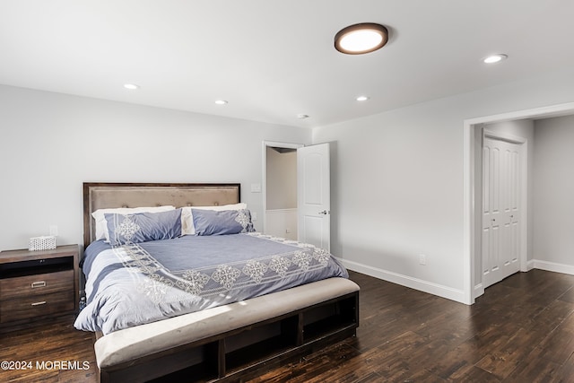 bedroom featuring a closet and dark wood-type flooring