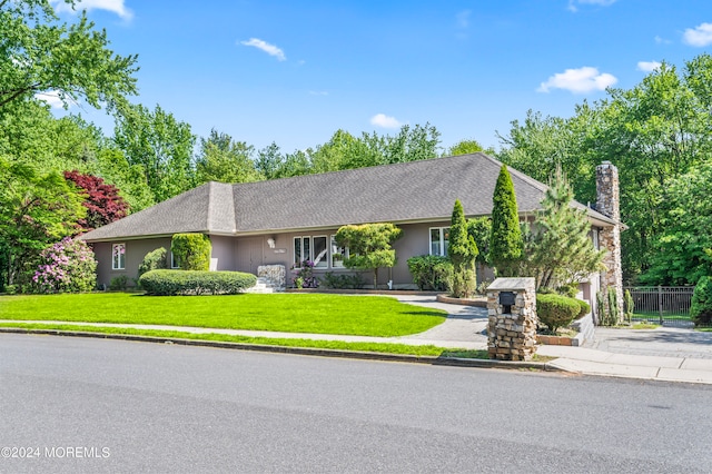 ranch-style home featuring a front lawn